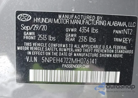 2021 Hyundai Sonata Limited z USA, uszkodzony, nr VIN 5NPEH4J22MH076141